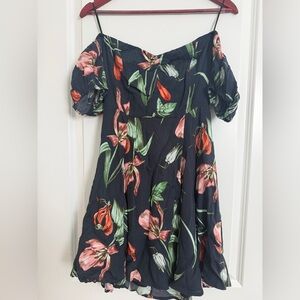 Astr Floral Dress - Black with Red and Green